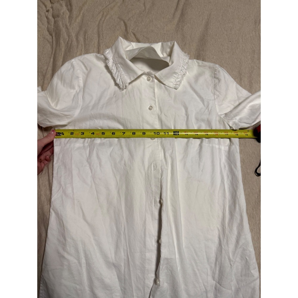 Même Chose White Cotton Ruffle Frayed Trim Button Down Shirt Size 1 S - Picture 8 of 8